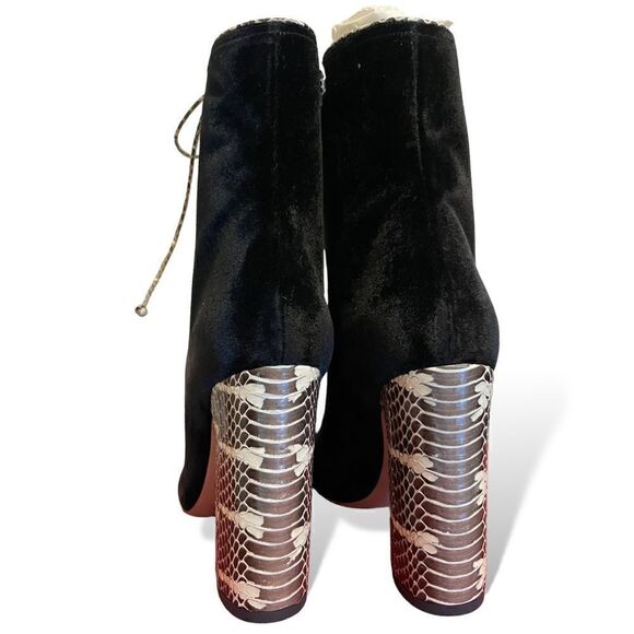 VALENTINO Black Velvet with Snake Skin Trim Lace up Ankle Booties - Picture 13 of 14